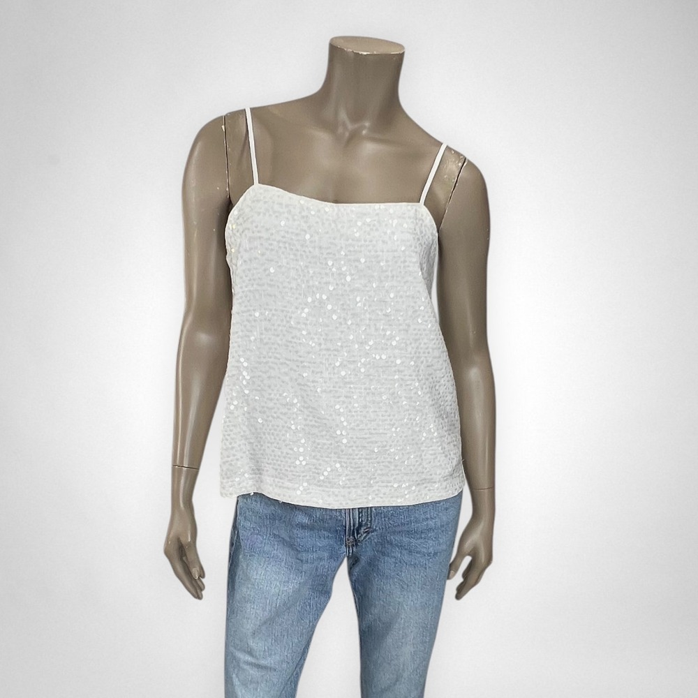 NWT LOFT White Sequined Sleeveless Linen‎ Blend Cami M